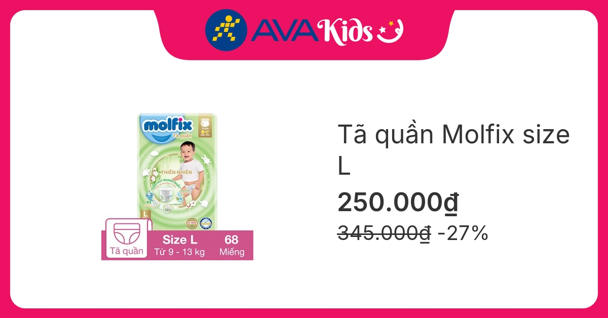 Tã quần Molfix thiên nhiên size L 68 miếng (9 - 13 kg)