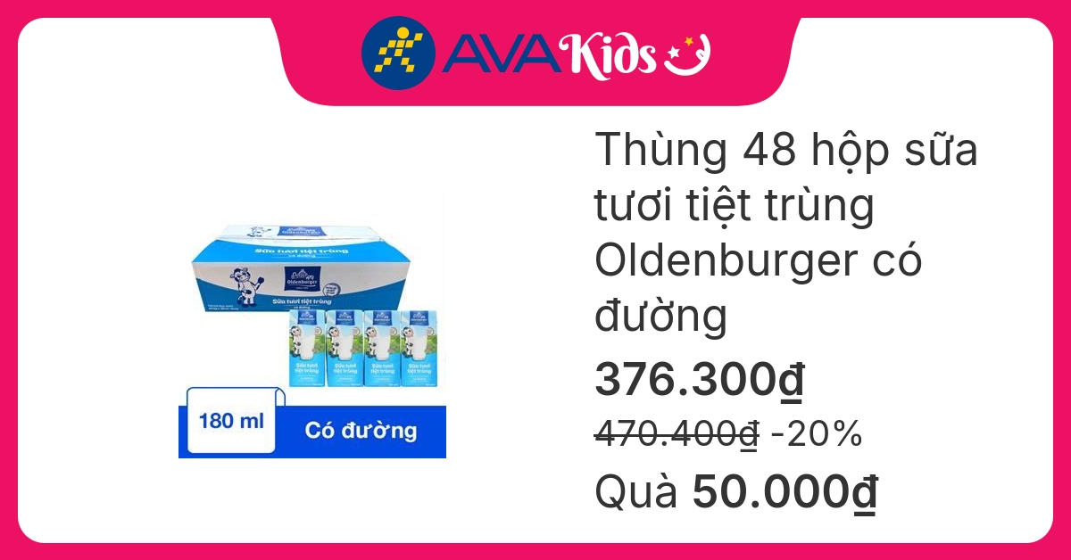 Thùng 48 hộp sữa tươi tiệt trùng Oldenburger có đường 180 ml (từ 1 tuổi)