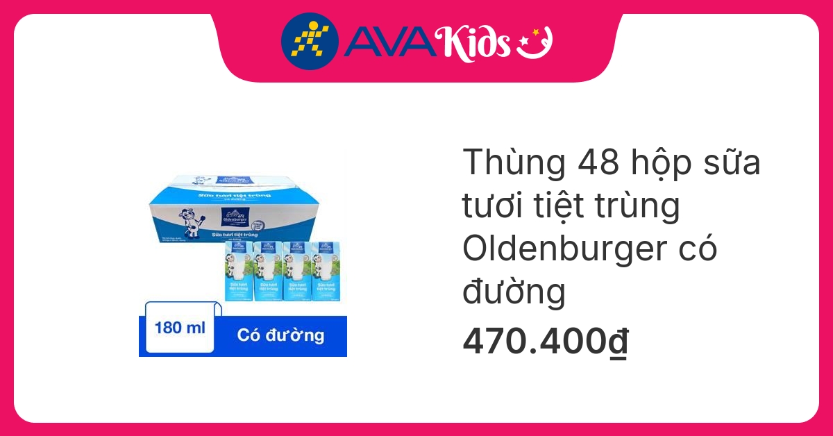 Thùng 48 hộp sữa tươi tiệt trùng Oldenburger có đường 180 ml (từ 1 tuổi)