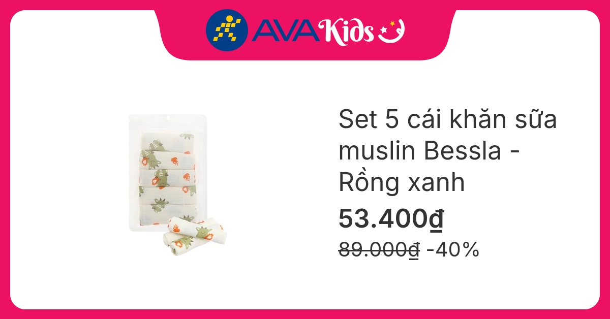 Set 5 cái khăn sữa muslin Bessla 2 lớp 20x20 cm - Rồng xanh