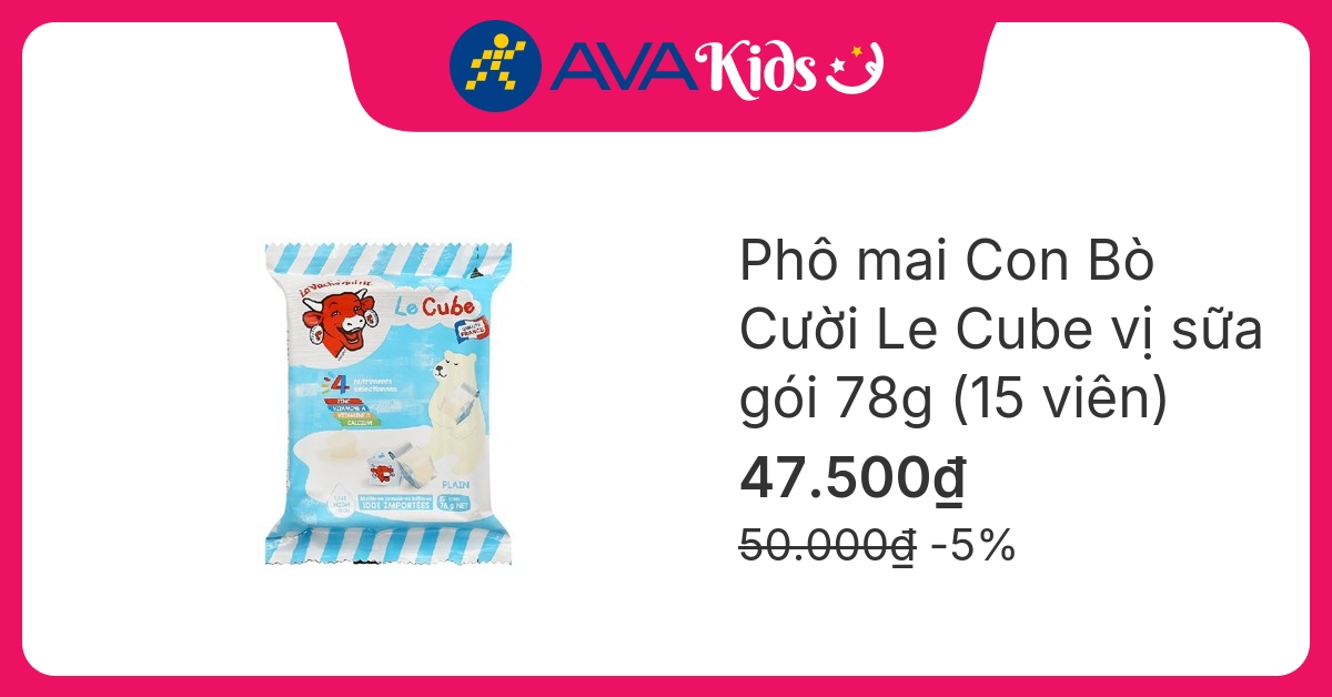Phô mai Con Bò Cười Le Cube vị sữa gói 15 viên 78g (từ 1 tuổi)