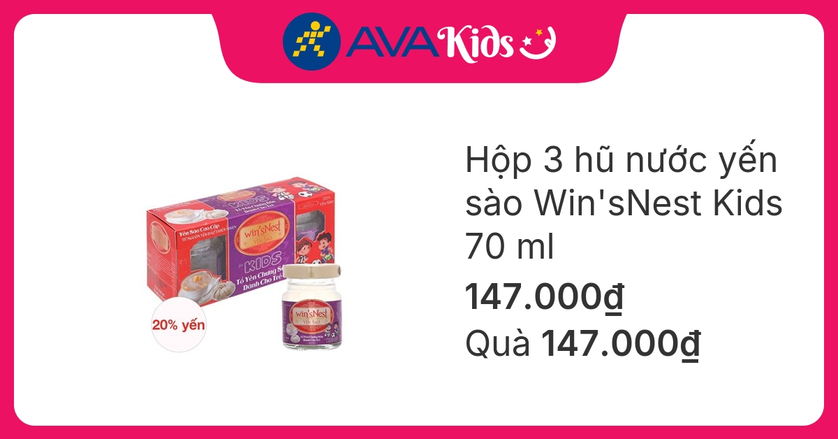 Hộp 3 hũ nước yến sào Win'sNest Kids 70 ml (từ 1 tuổi)