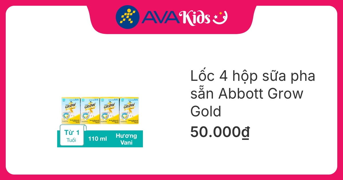 Lốc 4 hộp sữa pha sẵn Abbott Grow Gold hương vani 110 ml (từ 1 tuổi) hover