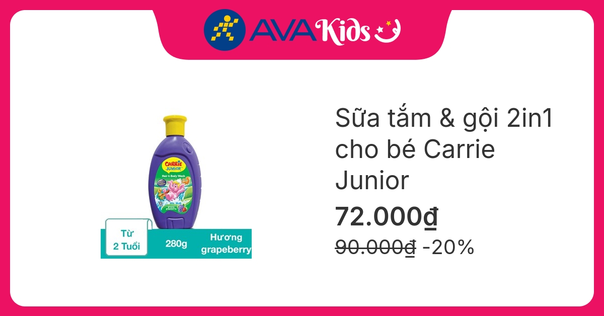 Sữa tắm & gội 2in1 cho bé Carrie Junior hương Grapeberry 280g (từ 2 tuổi)