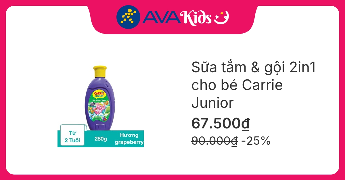 Sữa tắm & gội 2in1 cho bé Carrie Junior hương Grapeberry 280g (từ 2 tuổi)