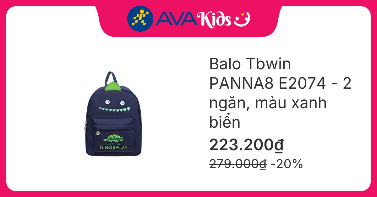 Balo cho bé mẫu giáo Tbwin PANNA8 khủng long E2074 xanh biển