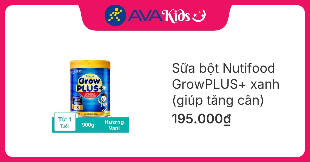 Sữa bột Nutifood GrowPLUS+ xanh hương vani 900g (từ 1 tuổi) giúp tăng cân