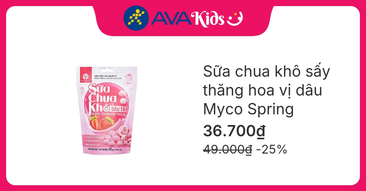 Sữa chua khô sấy thăng hoa vị dâu Myco Spring gói 20g (từ 8 tháng)