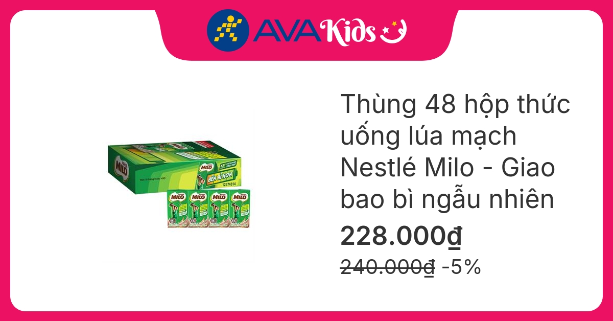 Thùng 48 hộp thức uống lúa mạch Nestlé Milo 110 ml (từ 2 tuổi) - Giao bao bì ngẫu nhiên