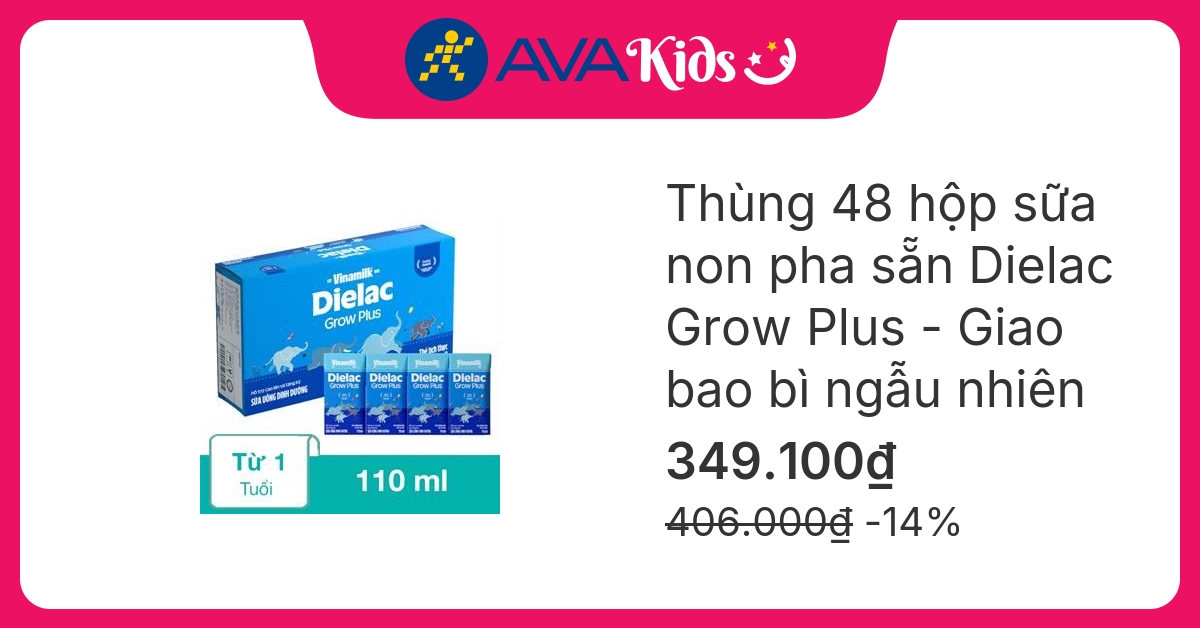 Thùng 48 hộp sữa non pha sẵn Dielac Grow Plus 110 ml (từ 1 tuổi) hover