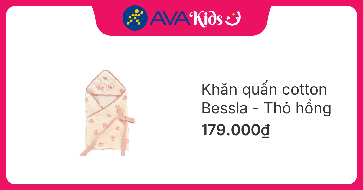 Khăn quấn cotton Bessla 70x70 cm - Thỏ hồng