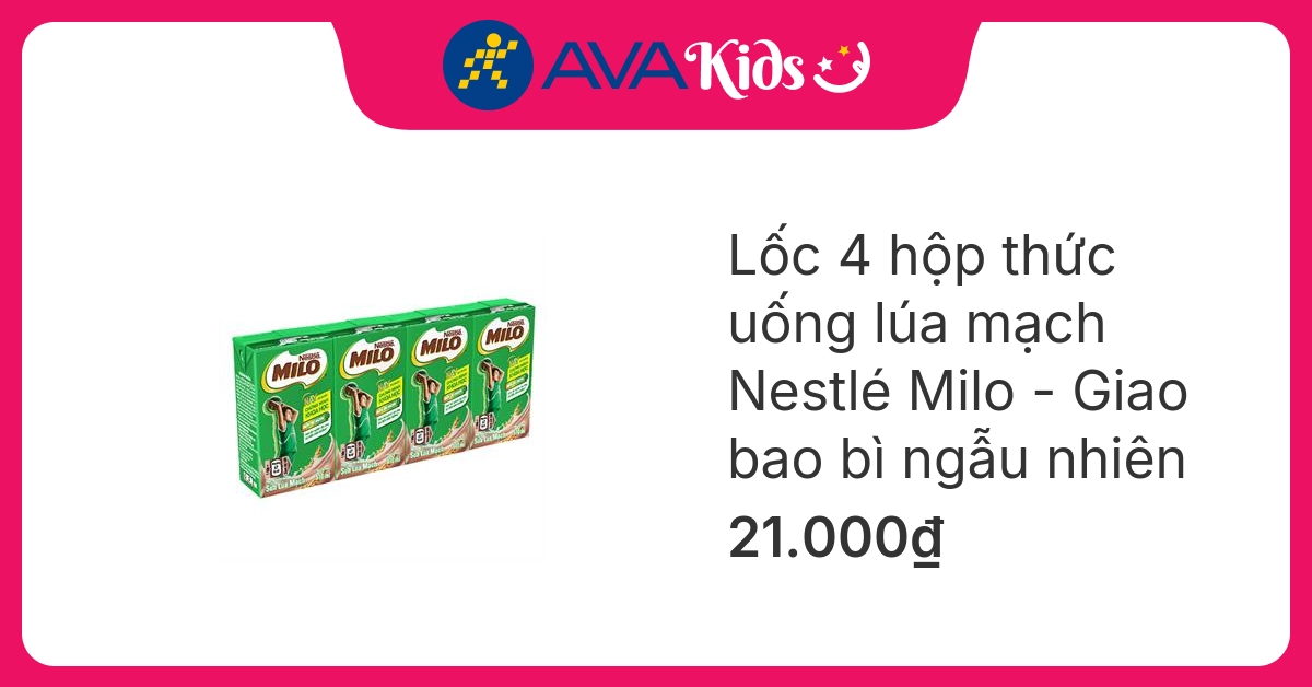 Lốc 4 hộp thức uống lúa mạch Nestlé Milo 110 ml (từ 2 tuổi) - Giao bao bì ngẫu nhiên
