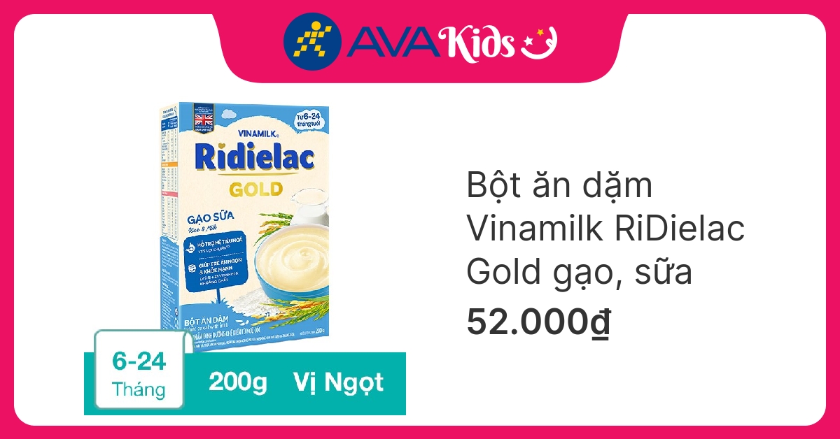 Bột ăn dặm Vinamilk RiDielac Gold gạo, sữa hộp 200g (6 – 24 tháng) hover
