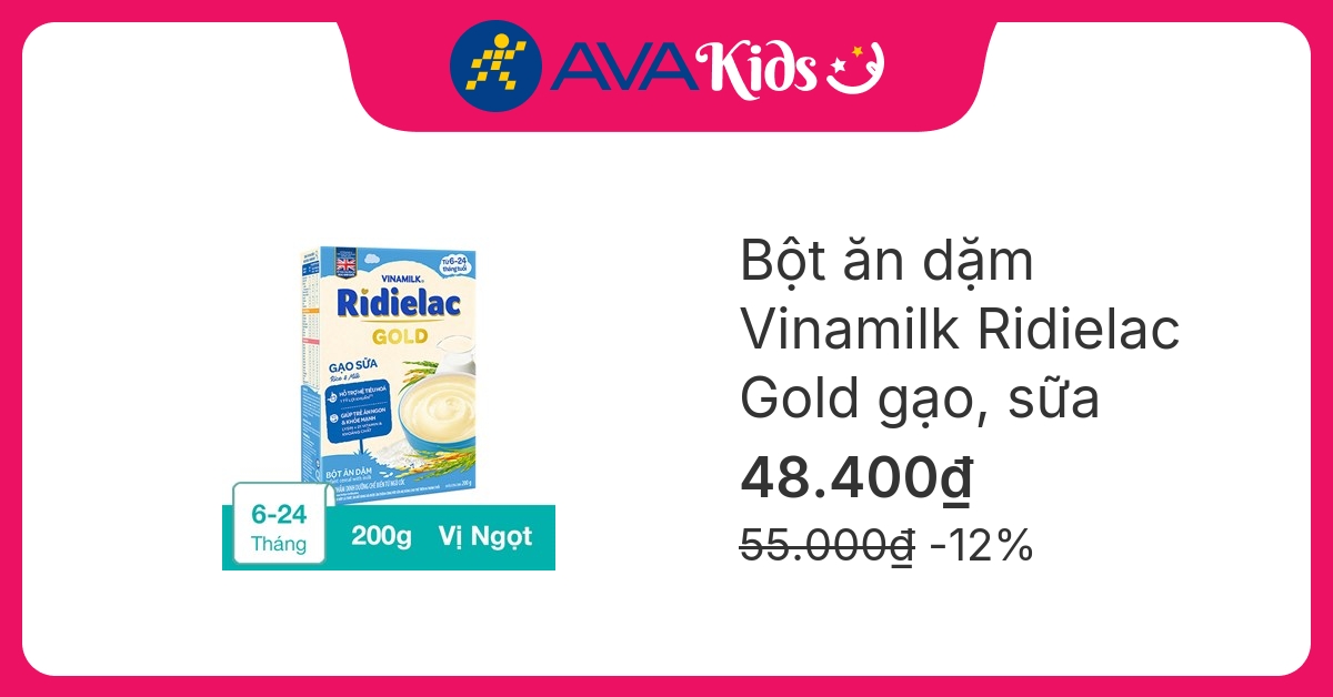 Bột ăn dặm Vinamilk RiDielac Gold gạo, sữa hộp 200g (6 – 24 tháng) hover