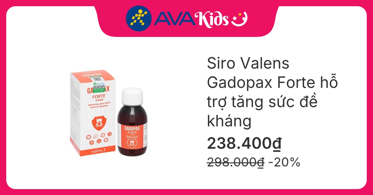 Siro Valens Gadopax Forte hỗ trợ tăng sức đề kháng hương táo, 100 ml dạng uống (từ 0 tháng)