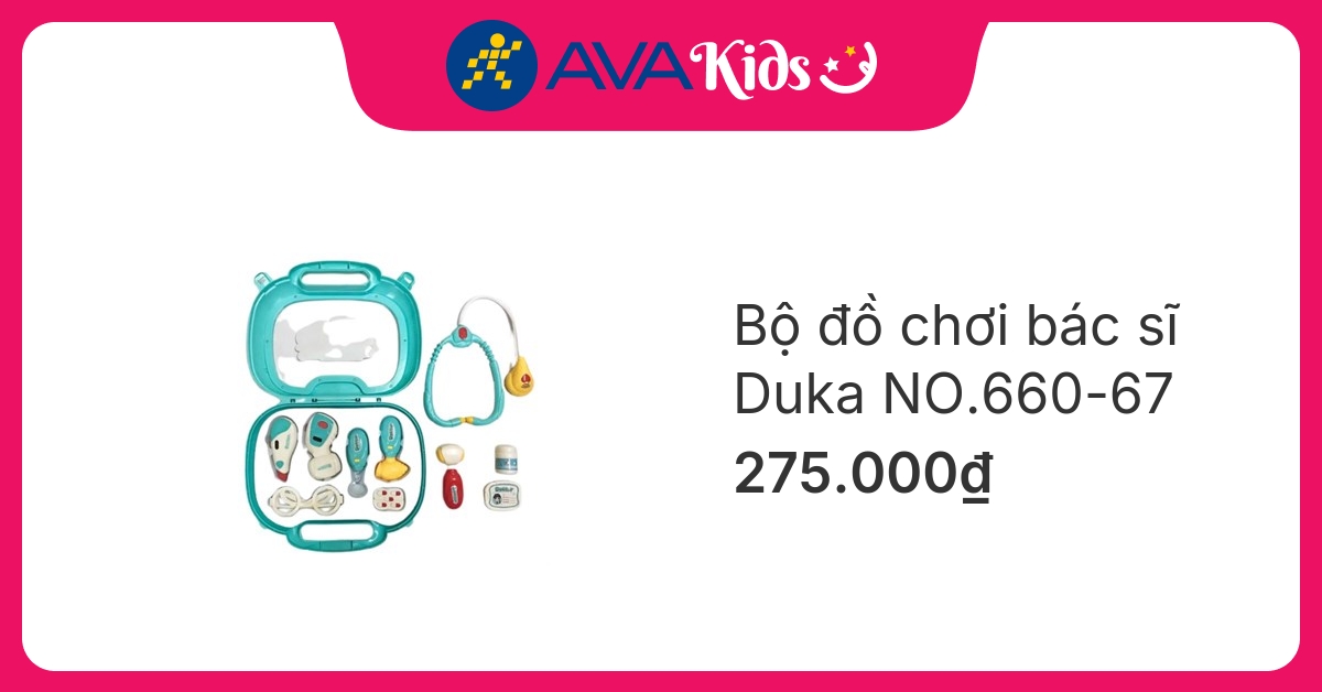 Bộ đồ chơi bác sĩ màu xanh có đèn và âm thanh giả lập Duka NO.660-67