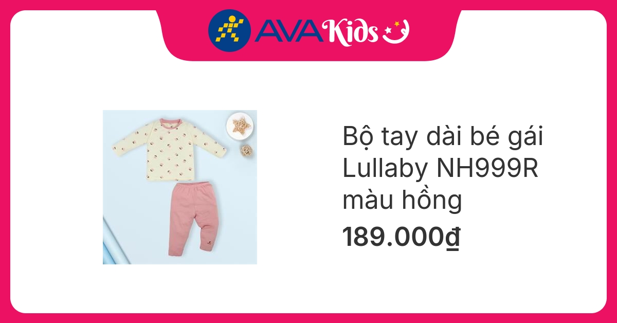Bộ tay dài bé gái Lullaby NH999R màu hồng
