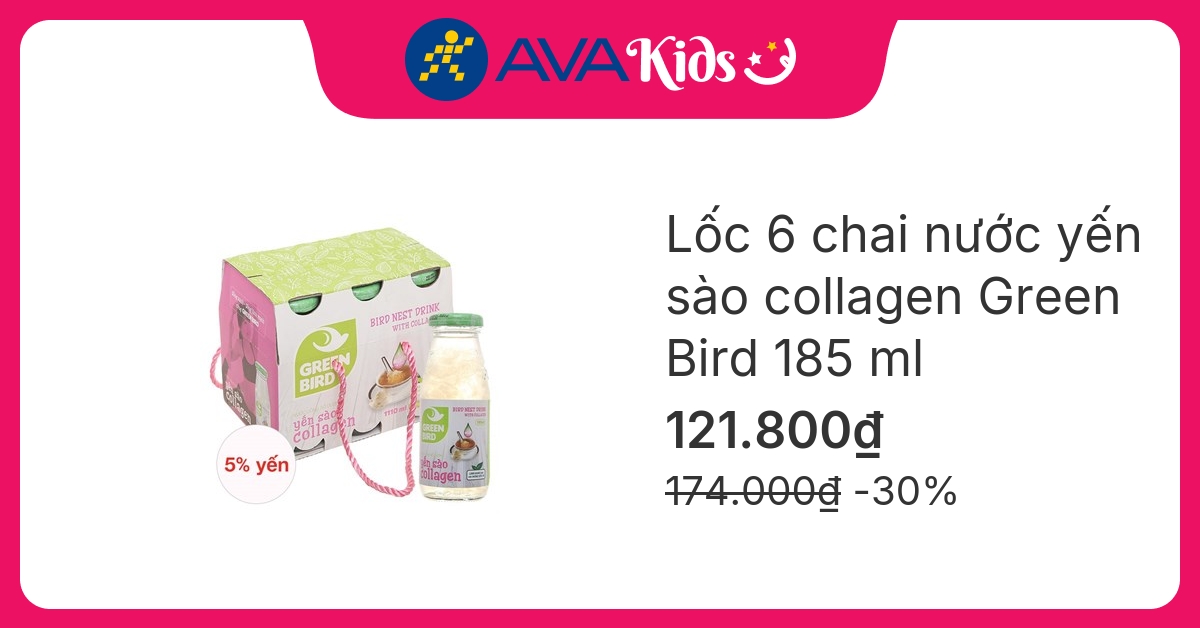 Lốc 6 chai nước yến sào collagen Green Bird 185 ml (từ 18 tuổi)