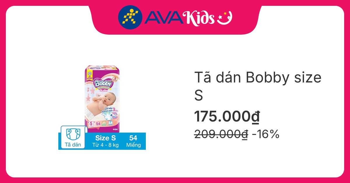 Tã dán Bobby size S 54 miếng (4 - 8 kg)