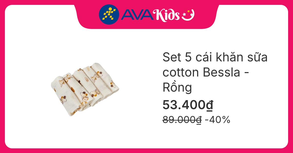 Set 5 cái khăn sữa cotton Bessla 2 lớp 27x27 cm - Rồng