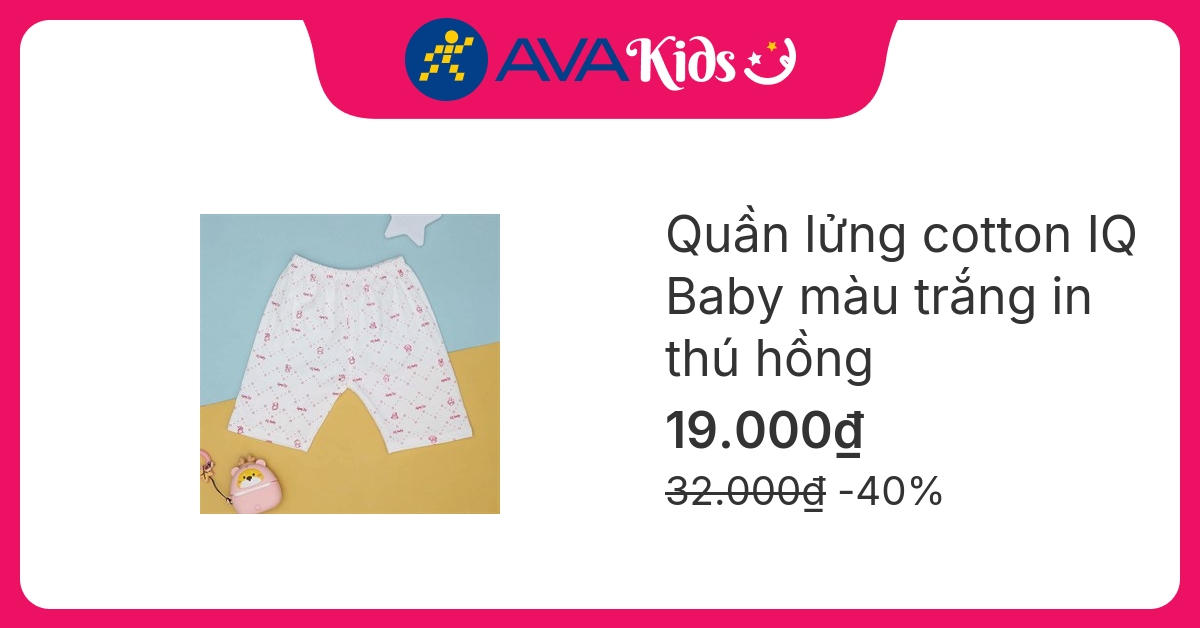Quần lửng in hình thú hồng IQ Baby màu trắng hover