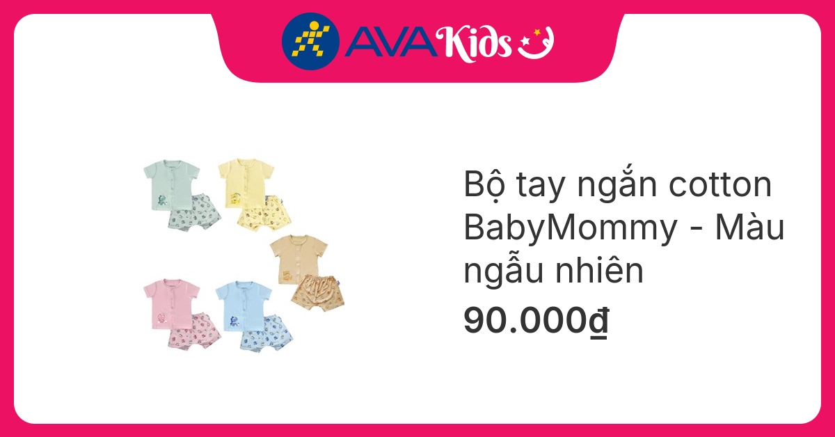 Bộ tay ngắn cài giữa màu in BabyMommy hover