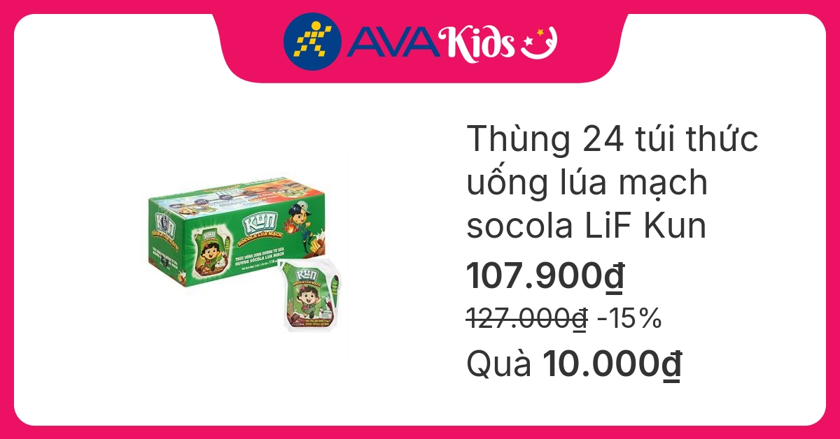 Thùng 24 túi thức uống lúa mạch socola LiF Kun 110 ml (từ 3 tuổi)