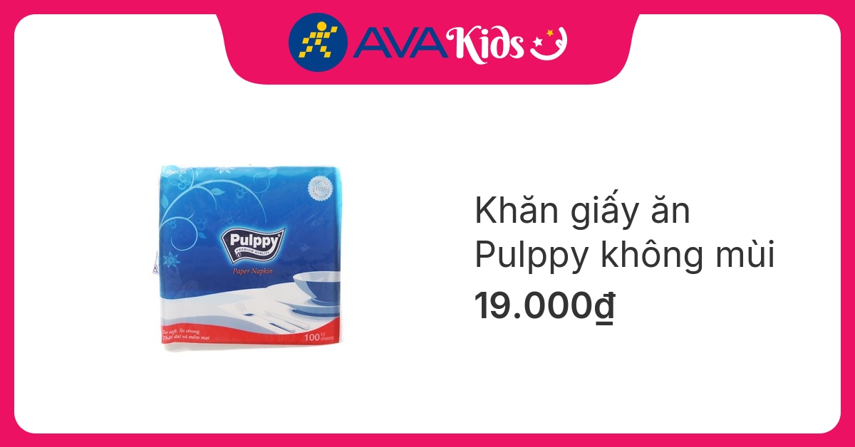 Gói 100 tờ khăn giấy ăn Pulppy không mùi 1 lớp