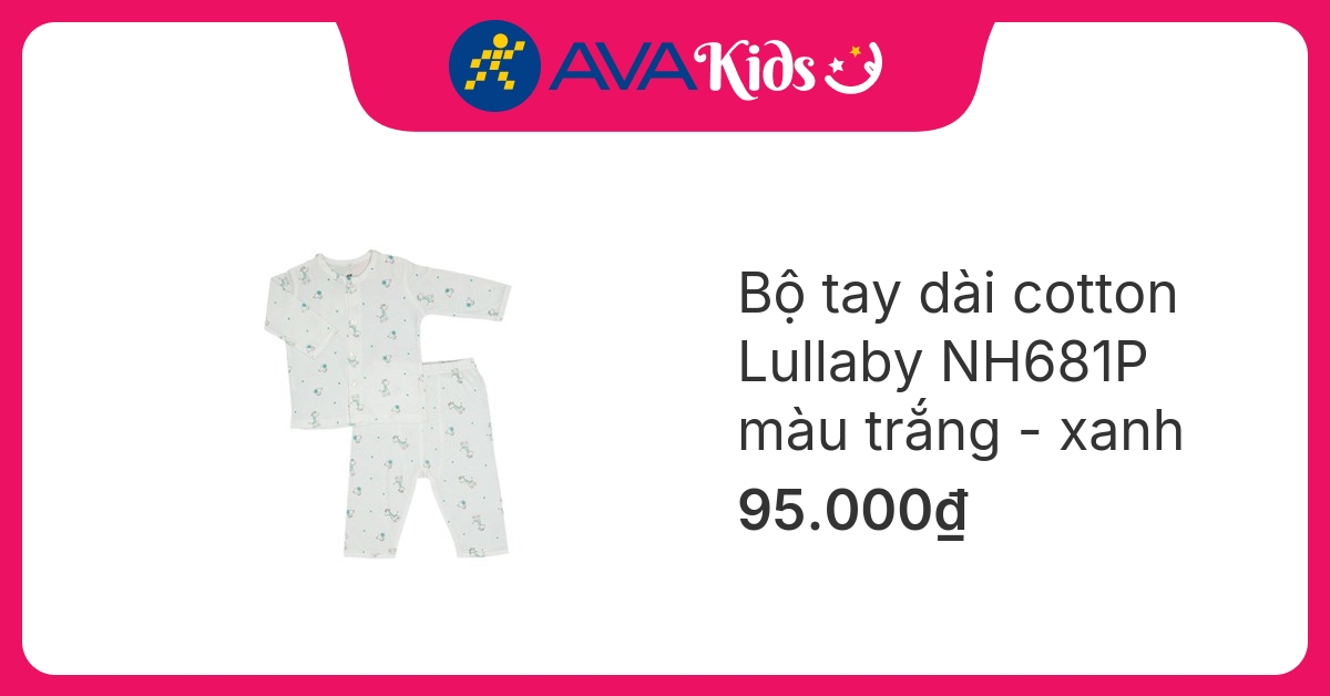 Bộ tay dài cài giữa bé trai Lullaby NH681P màu trắng – xanh hover