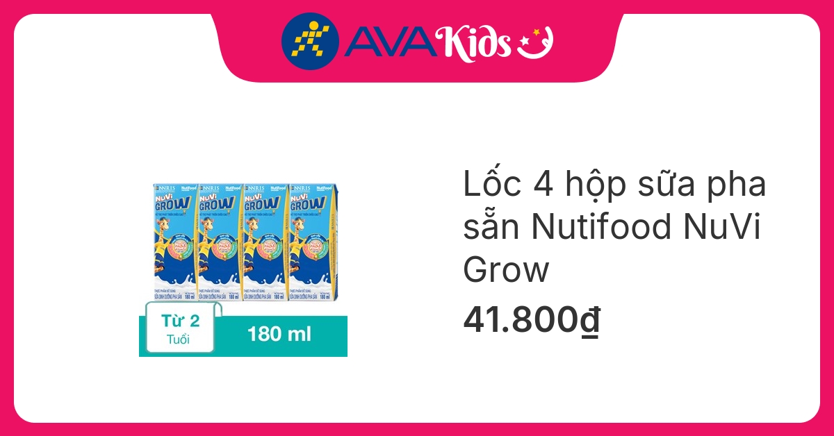 Lốc 4 hộp sữa pha sẵn Nutifood NuVi Grow 180 ml (từ 1 tuổi) hover