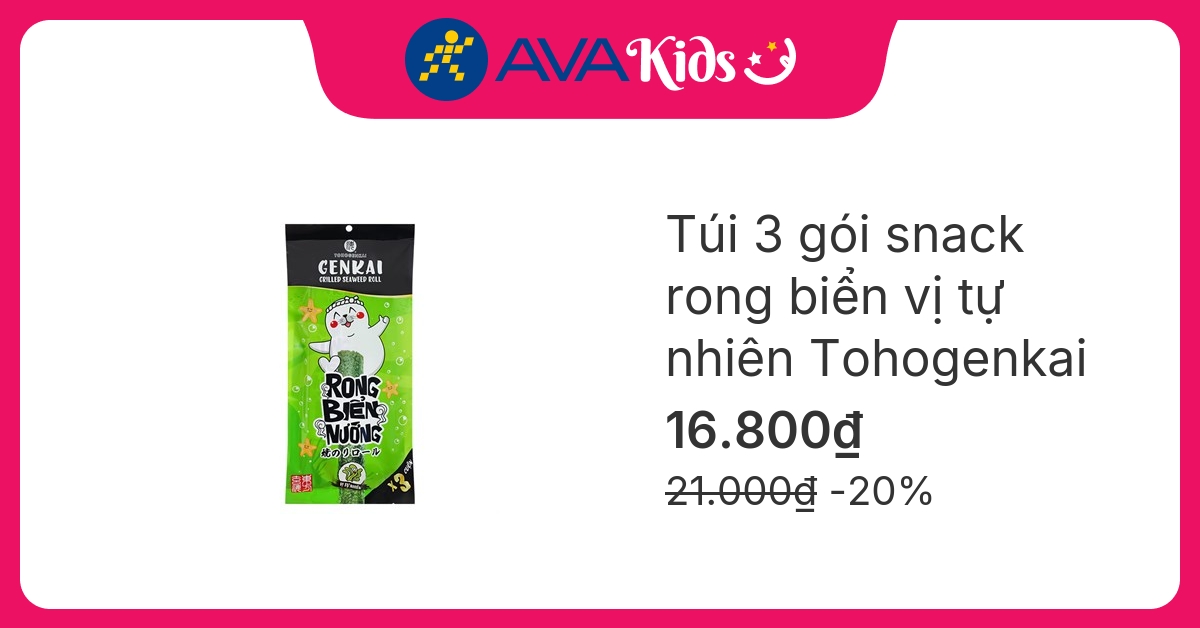 Túi 3 gói snack rong biển vị tự nhiên Tohogenkai 3.6g (từ 1 tuổi)