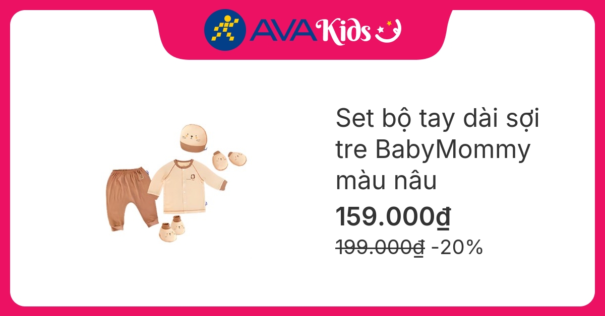 Set bộ tay dài cài giữa BabyMommy màu nâu hover