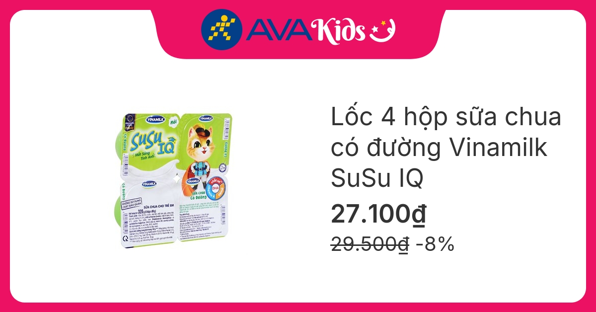 Lốc 4 hộp sữa chua có đường Vinamilk SuSu IQ 80g (từ 1 tuổi)