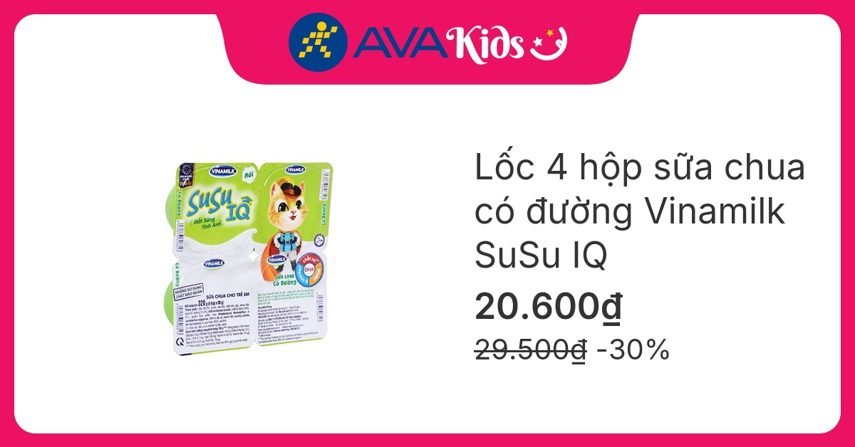 Lốc 4 hộp sữa chua có đường Vinamilk SuSu IQ 80g (từ 1 tuổi)