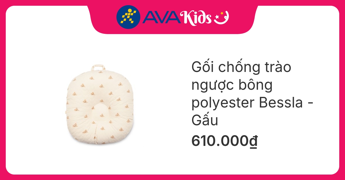 Gối chống trào ngược Bessla 65x65x20 cm - Gấu nghiêng mặt (0 - 12 tháng)