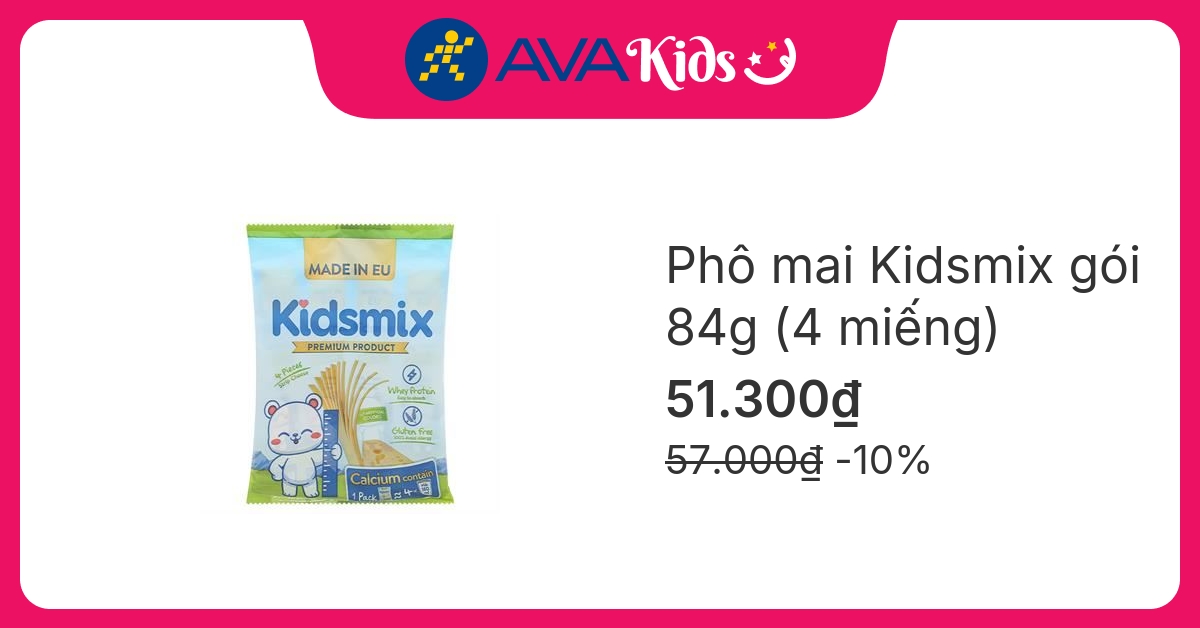 Phô mai Kidsmix gói 4 miếng 84g (từ 6 tháng)