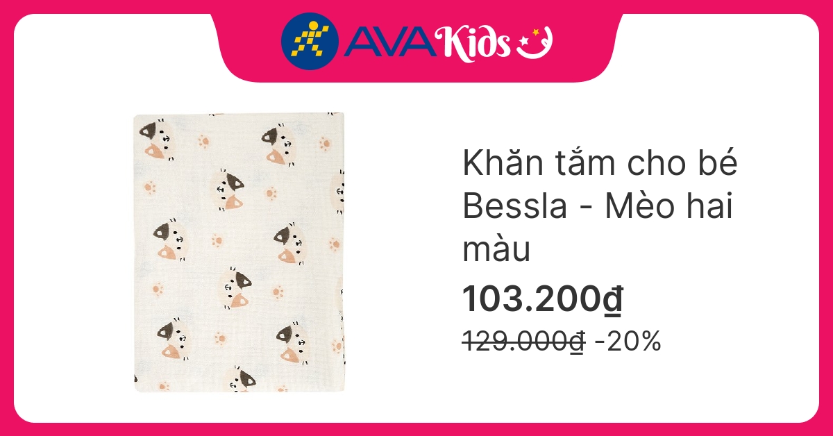 Khăn tắm cotton Bessla 2 lớp 90×100 cm – Mèo hai màu hover