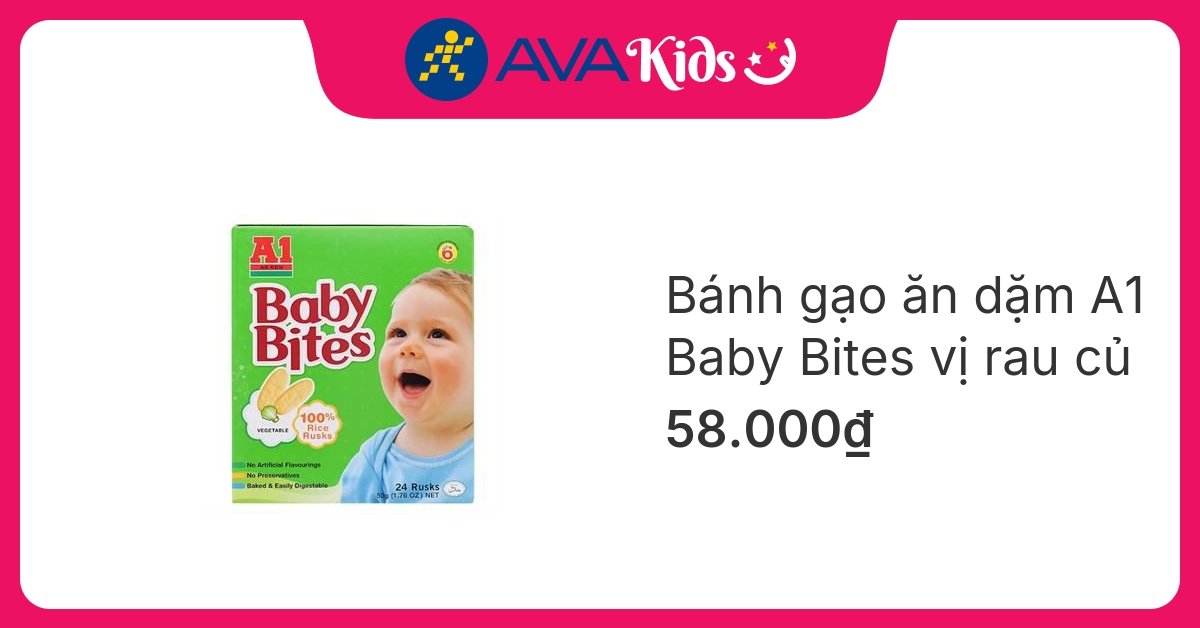 Bánh gạo ăn dặm A1 Baby Bites vị rau củ hộp 50g (từ 6 tháng) hover