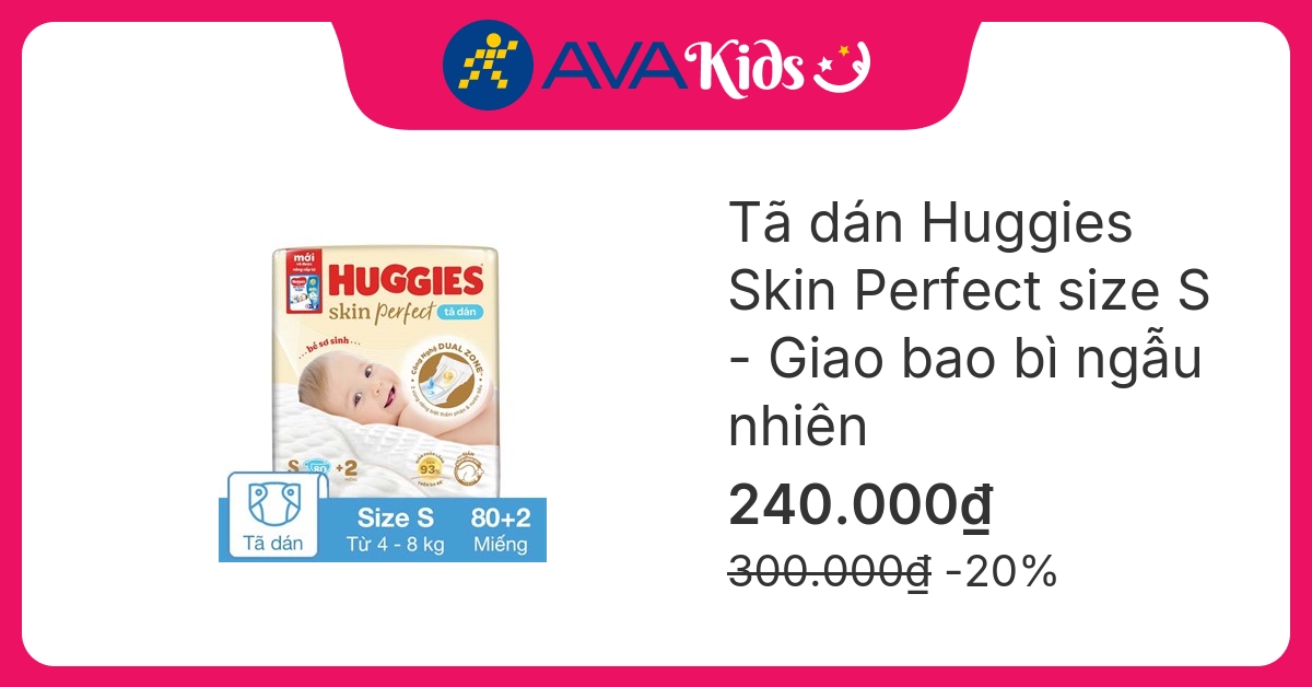 Tã dán Huggies Skin Perfect size S 80 + 2 miếng (4 - 8 kg) - Giao bao bì ngẫu nhiên