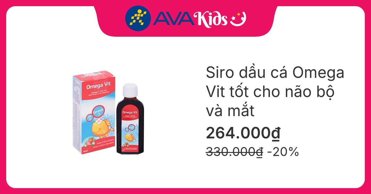 Siro dầu cá Omega Vit tốt cho não bộ và mắt hương dâu, 100 ml dạng uống (từ 0 tháng)