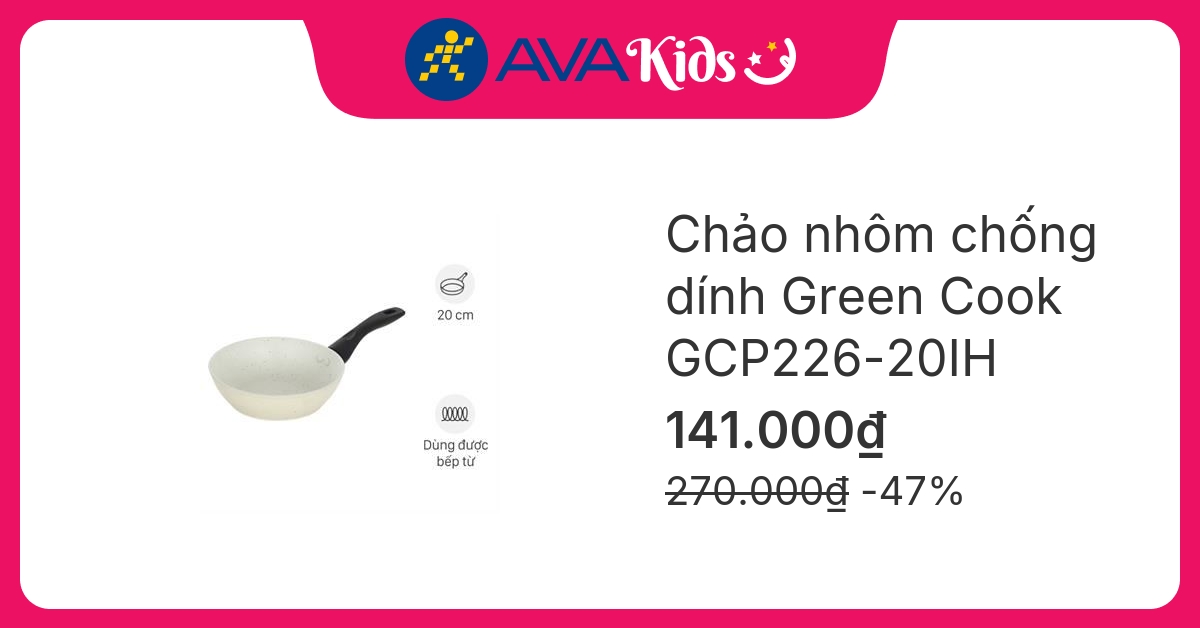 Chảo nhôm chống dính vân đá đáy từ 20 cm Green Cook GCP226-20IH