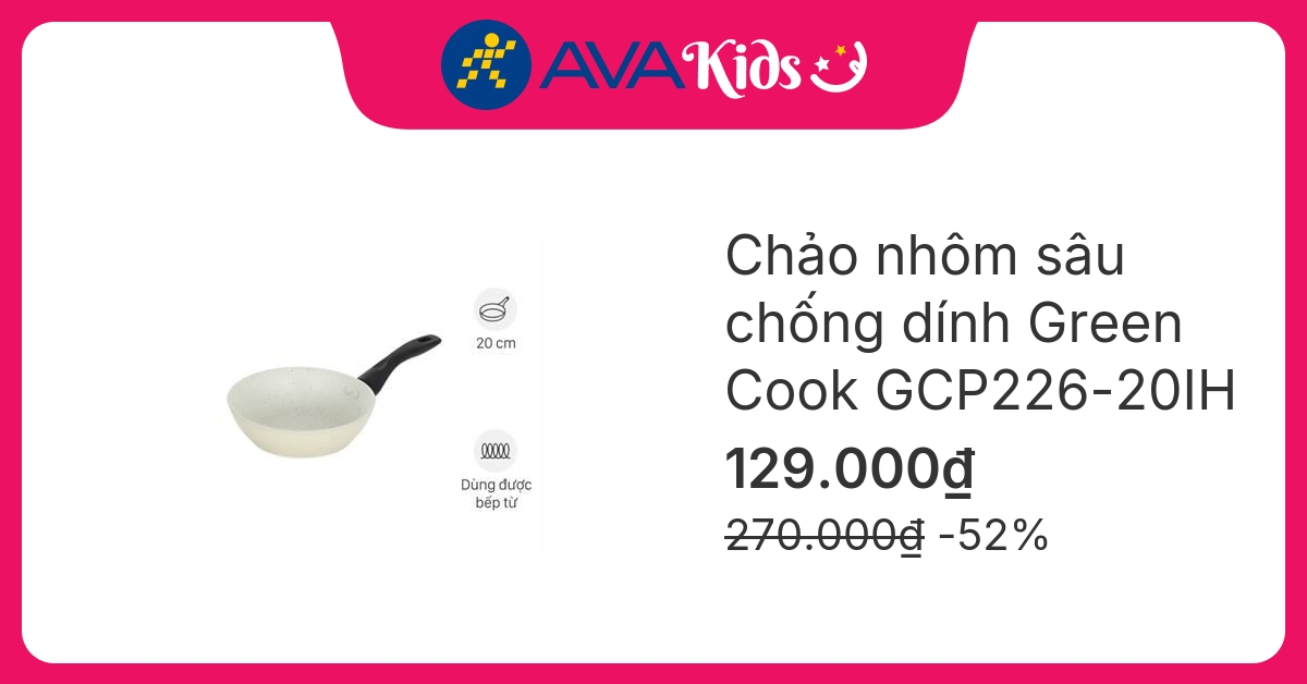 Chảo nhôm chống dính vân đá đáy từ 20 cm Green Cook GCP226-20IH