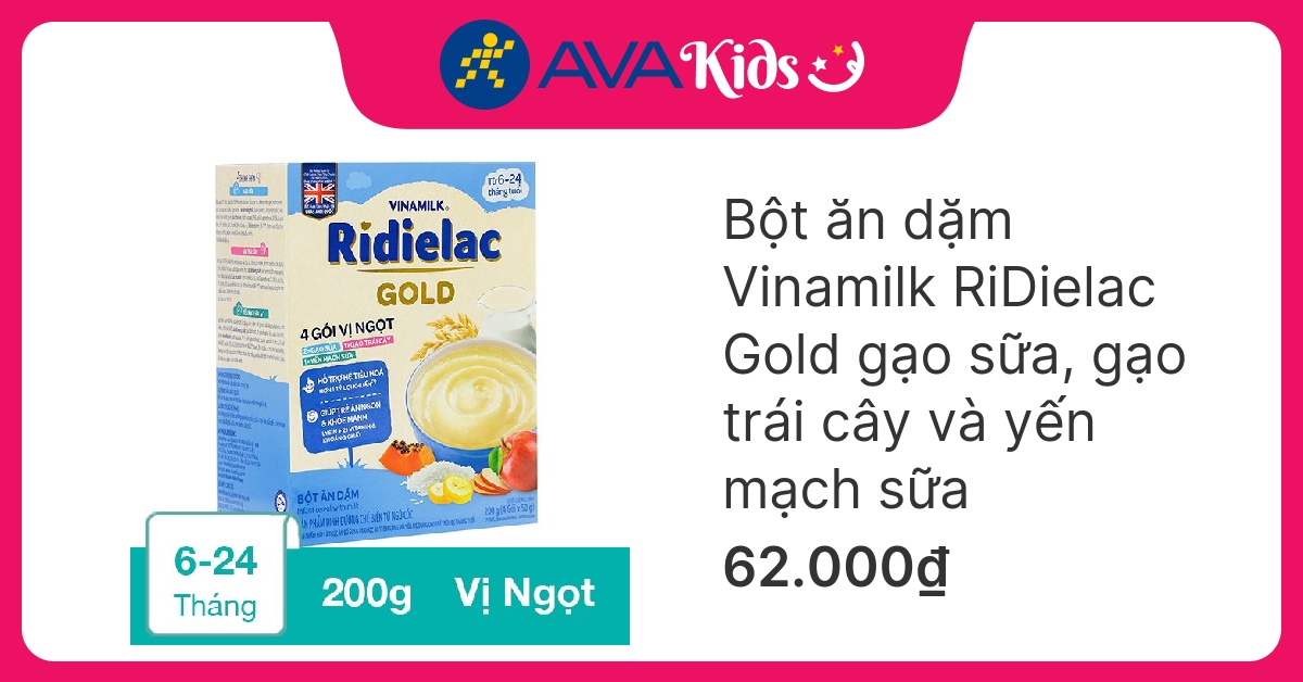 Bột ăn dặm Vinamilk RiDielac Gold 3 vị ngọt hộp 200g (6 – 24 tháng) hover
