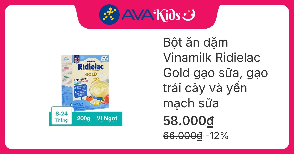 Bột ăn dặm Vinamilk RiDielac Gold 3 vị ngọt hộp 200g (6 – 24 tháng) hover