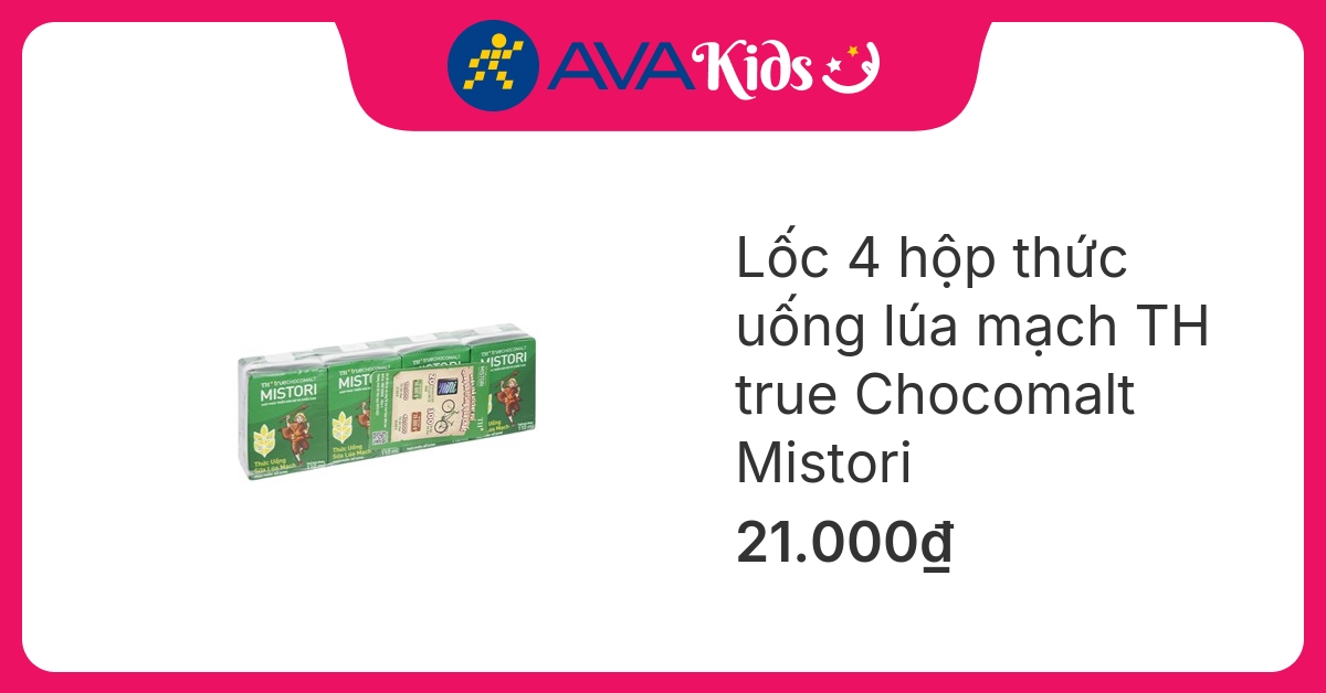 Lốc 4 hộp thức uống lúa mạch TH true Chocomalt Mistori 110 ml (từ 1 tuổi)