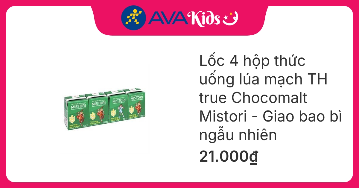 Lốc 4 hộp thức uống lúa mạch TH true Chocomalt Mistori 110 ml (từ 2 tuổi) - Giao bao bì ngẫu nhiên