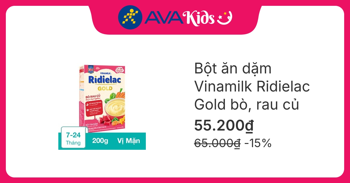Bột ăn dặm Vinamilk Ridielac Gold bò, rau củ hộp 200g (7 - 24 tháng)
