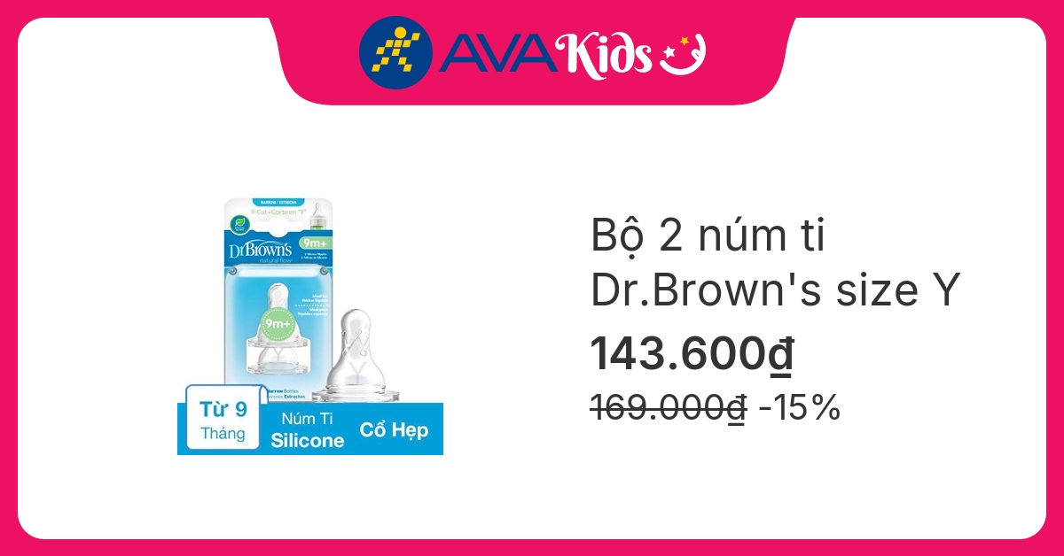 Bộ 2 núm ti Dr.Brown's cổ hẹp size Y (từ 9 tháng)