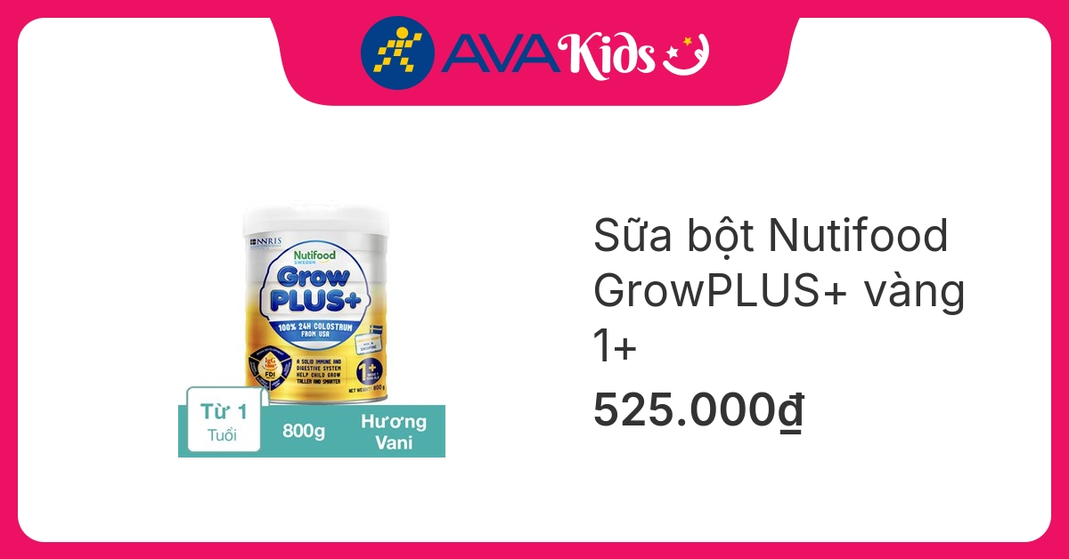 Sữa bột Nutifood GrowPLUS+ vàng (sữa non) hương vani 800g (từ 1 tuổi) hover