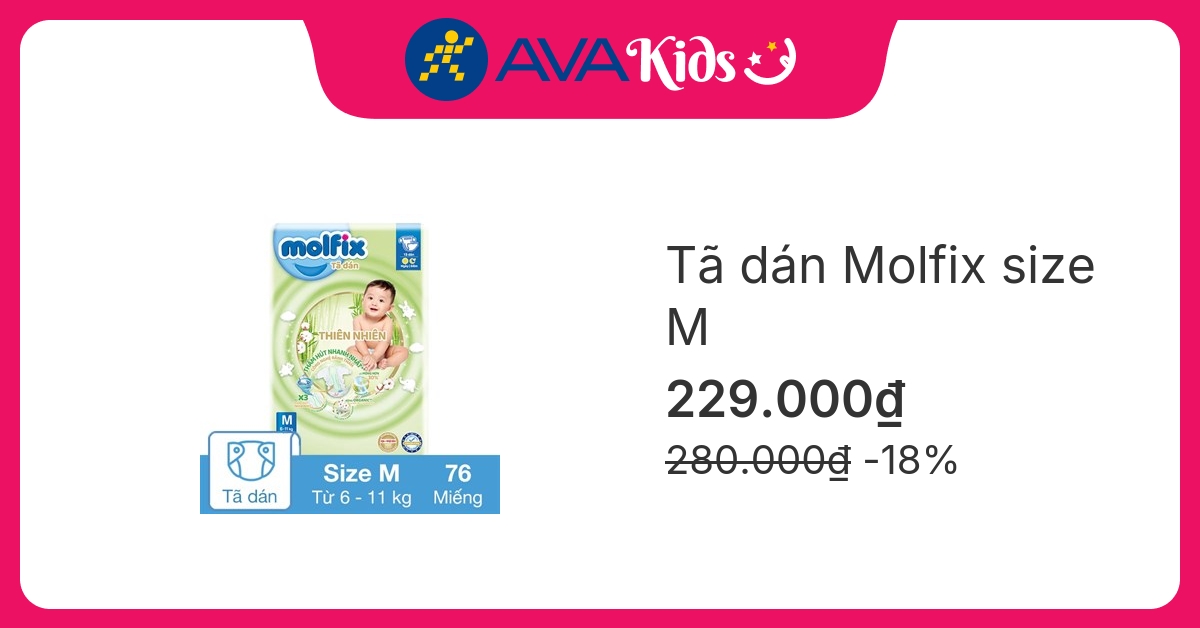 Tã dán Molfix thiên nhiên size M 76 miếng (6 - 11 kg)